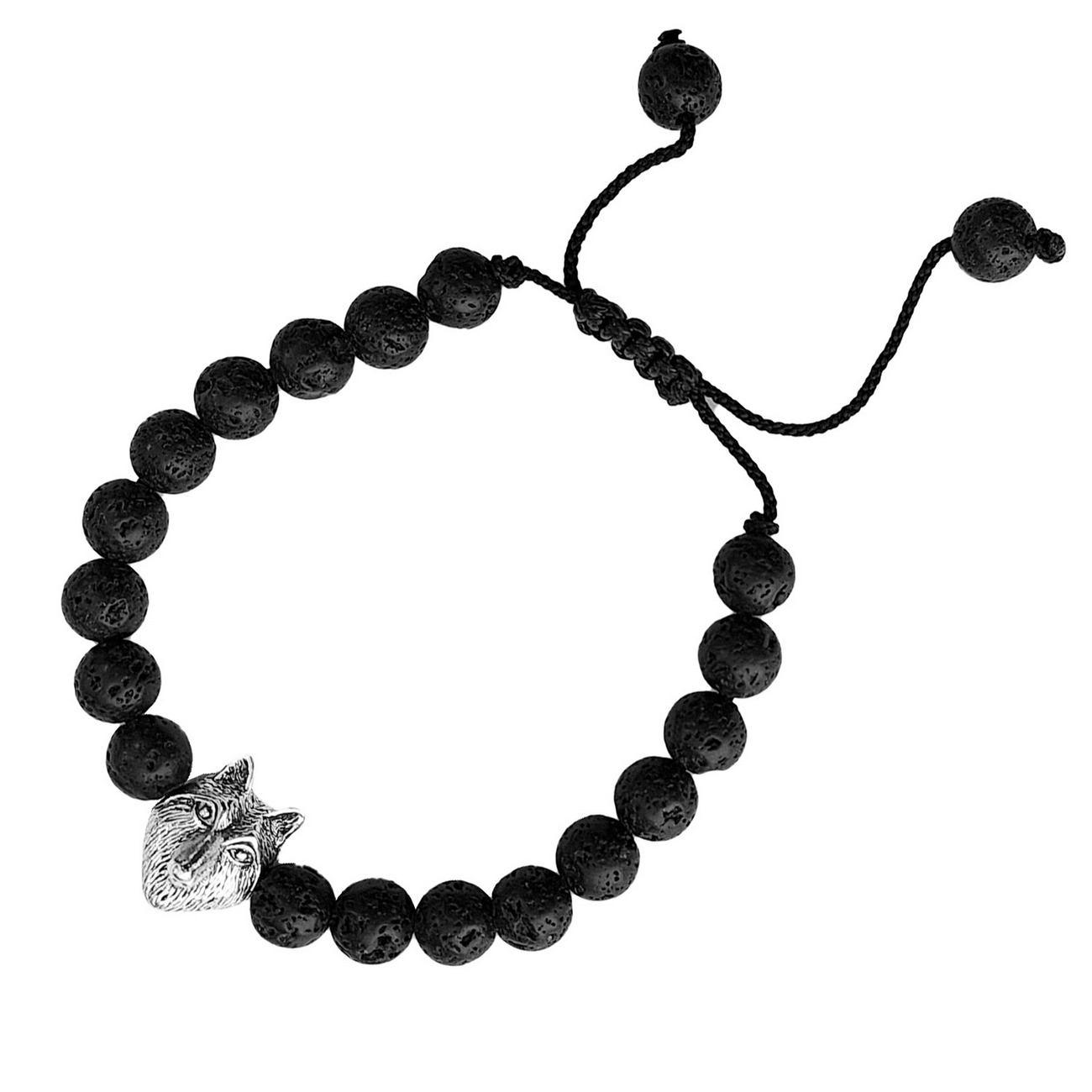 Pulsera Lobo Piedra Volcánica Unisex Protecciòn + Estuche